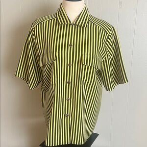 Vintage Yves St.Clair black and yellow striped button up shirt flare collar